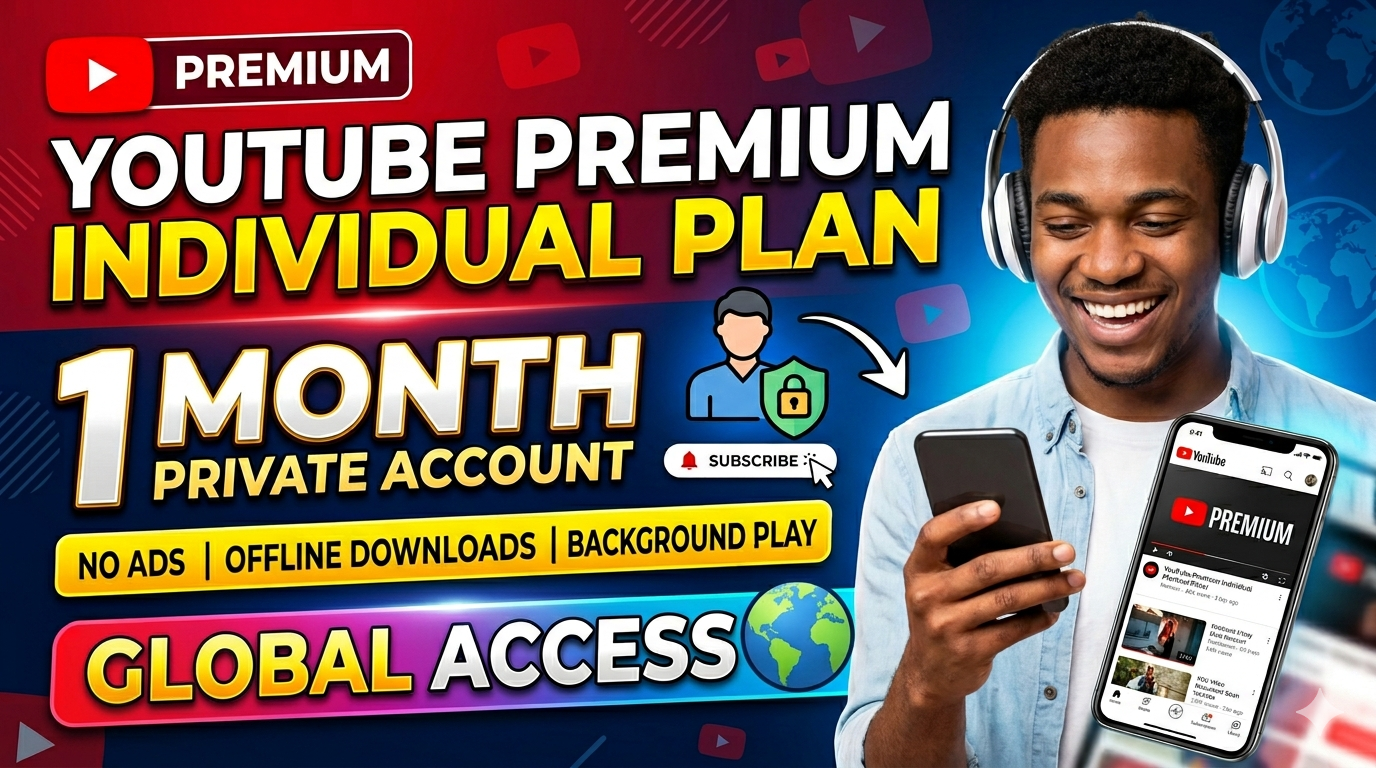 YouTube Premium Individual Plan – 1 Month – Private Account – Global Access
