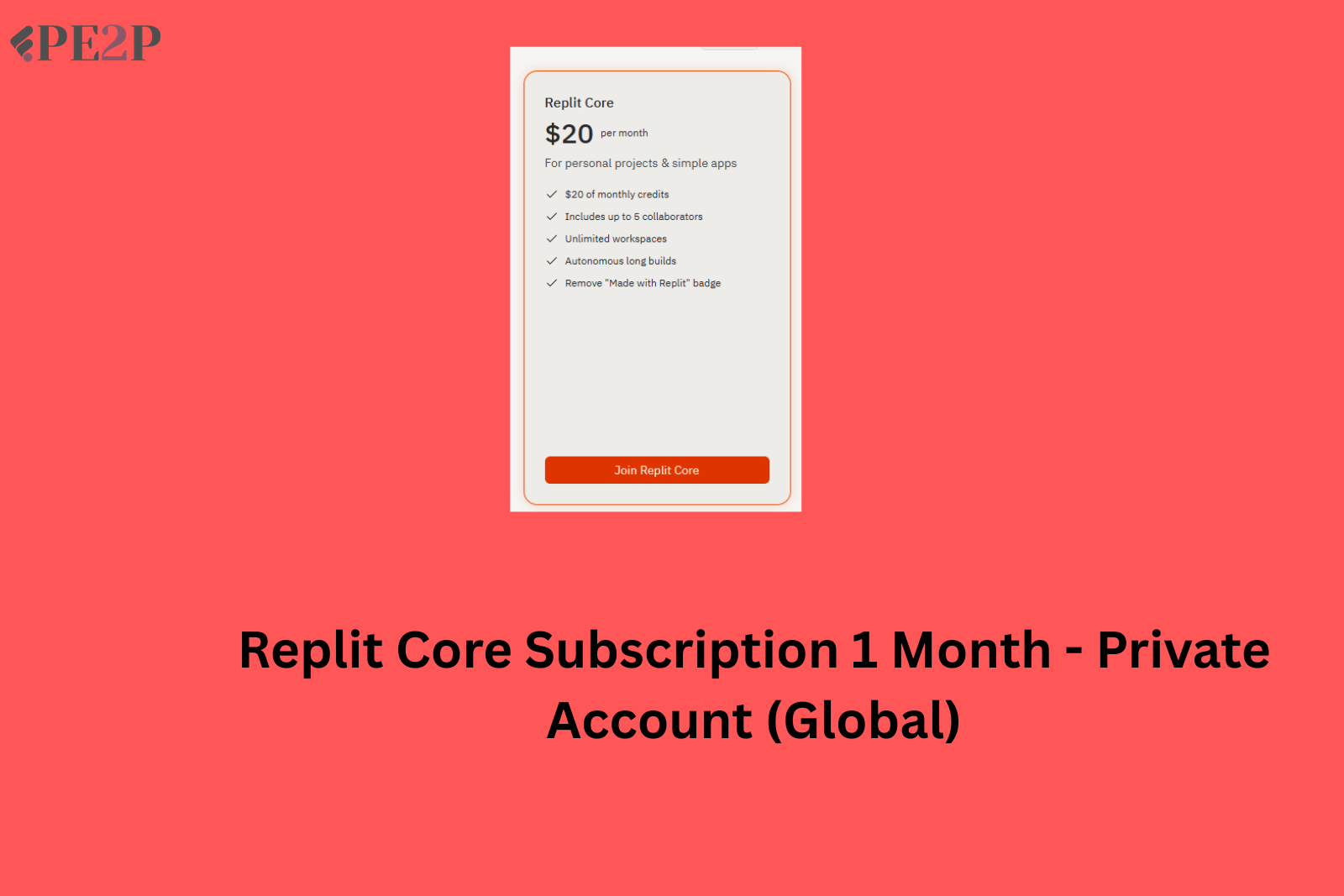 Replit Core Subscription 1 Month - Private Account (Global)
