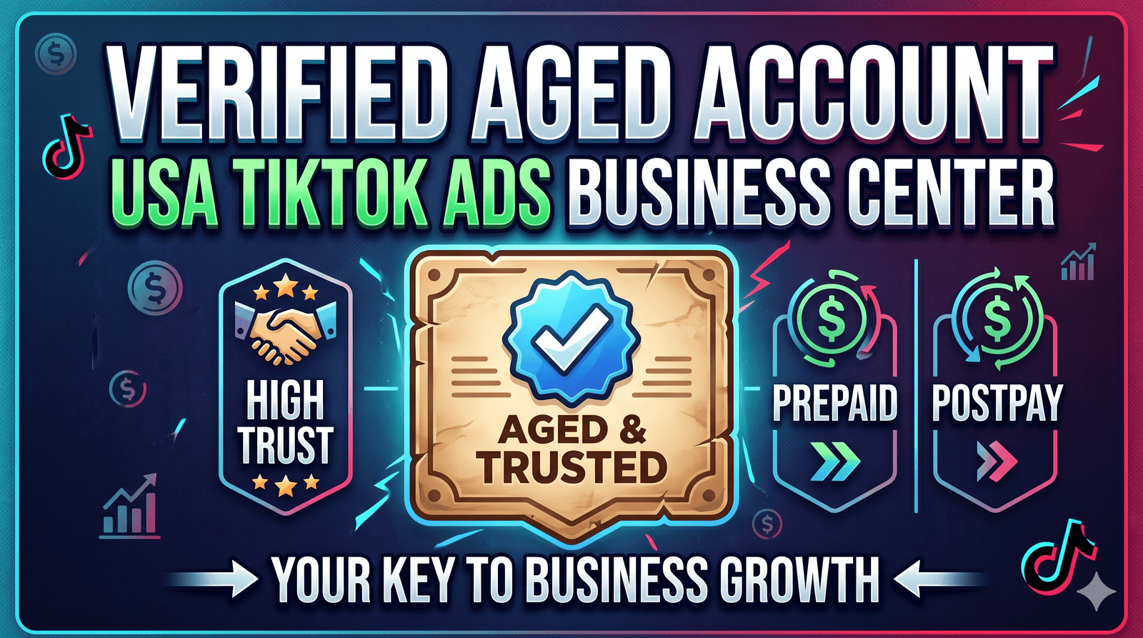 USA TikTok Ads Business Center – Verified Aged Account – High Trust – Prepaid/Postpay