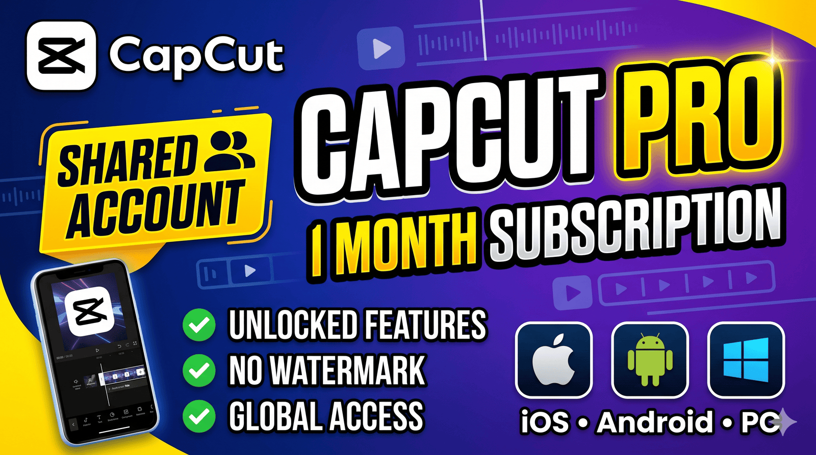 CapCut Pro Subscription – 1 Month – Shared Account – Global Access