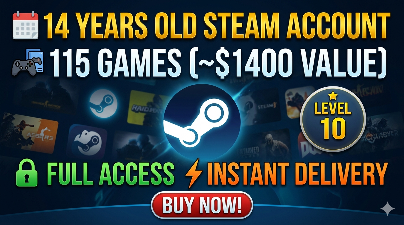 14 Years Old Steam Account  - 115 Games (~$1400 Value) - Level 10 - Full Access - Instant Delivery