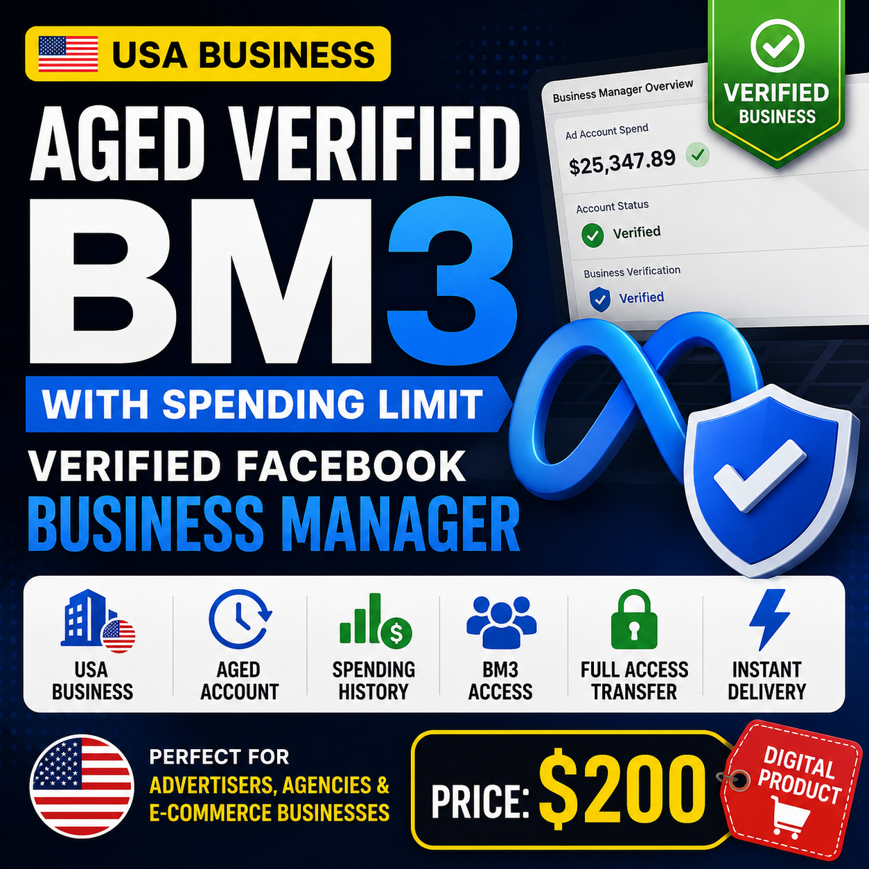 USA Business Aged Verified BM3 with Spending Limit |Facebook Business Manager Slide 1